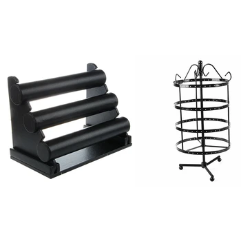 

1 Pcs 3-Tier Jewelry Stand Bracelet Holder Necklace Display & 1 Pcs 144 Holes Round Rotating Jewellery Display