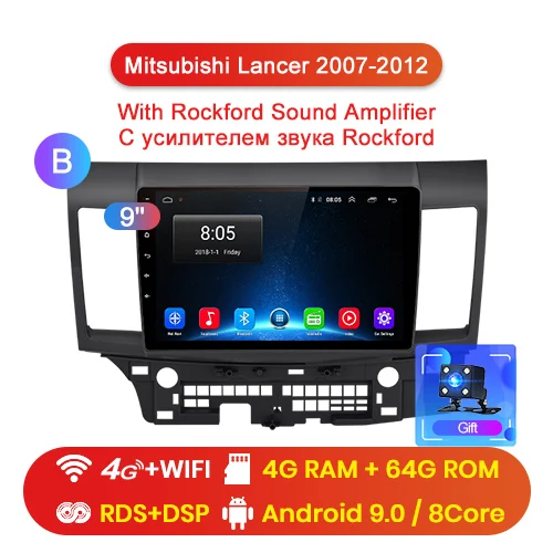 Junsun 4G+ 64G Android 9,0 для Mitsubishi Lancer 9 10 2007-2012 Авто 2 din Радио стерео плеер Bluetooth gps Нет 2din dvd - Цвет: WIFI-4G 4-64GB-B