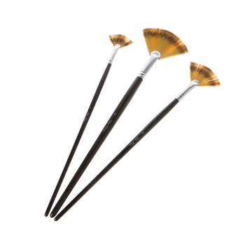 

Set 3 Size Fan Brush Pen for Oil Acrylic Water Painting Artist Wooden Handle