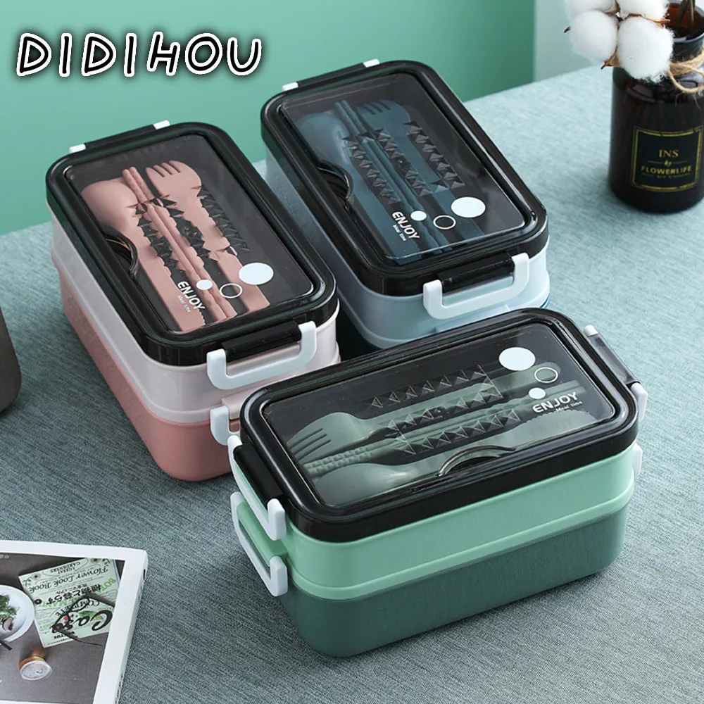 

304 Stainless Steel 2layers Microwae Heating Lunch Container Food Storage Box Lunch Box Bento Box For School Kids Office Worker