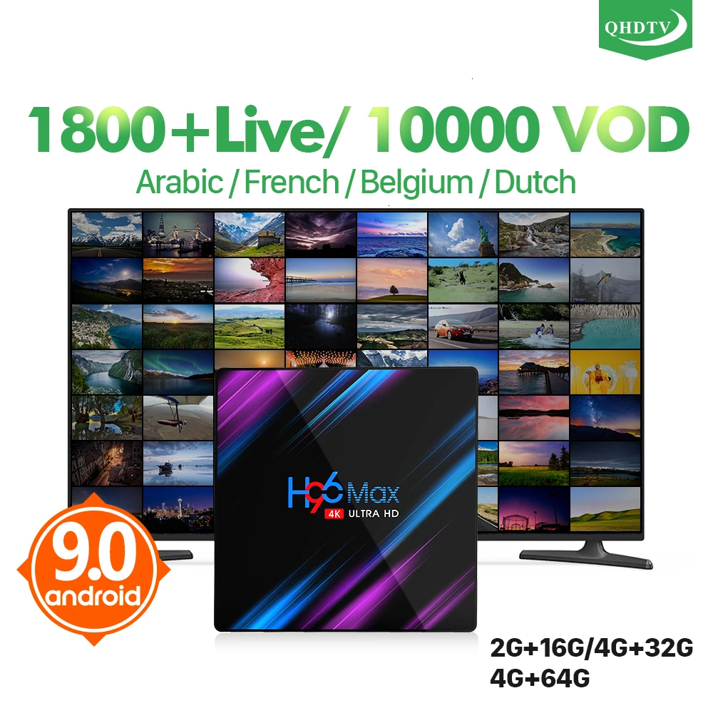 

IPTV France Arabic QHDTV Subscription H96Max RK3318 Quad Core Android 9.0 TV Box IPTV France Algeria Morocco Qatar Belgium IP TV