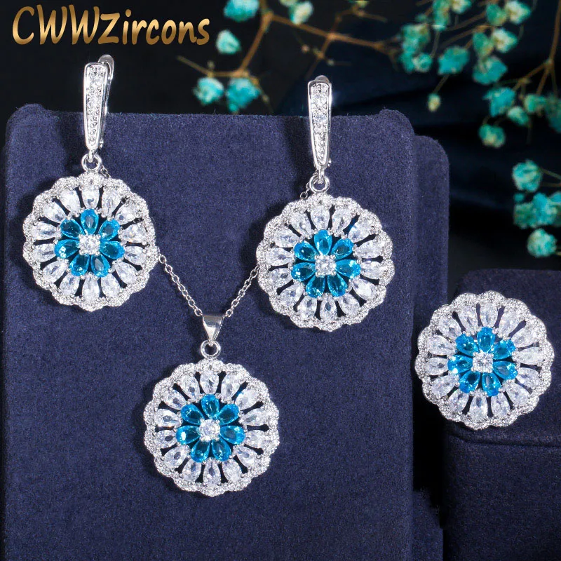 Женский комплект из колье и серёг с голубым фианитом|Ювелирные наборы| |