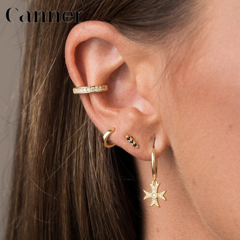 Простые 925 пробы, серебряные, Лунные звезды, фианиты, маленькие серьги-кольца для женщин, мини золотые, серебряные, круглые серьги с молнией, ювелирные изделия