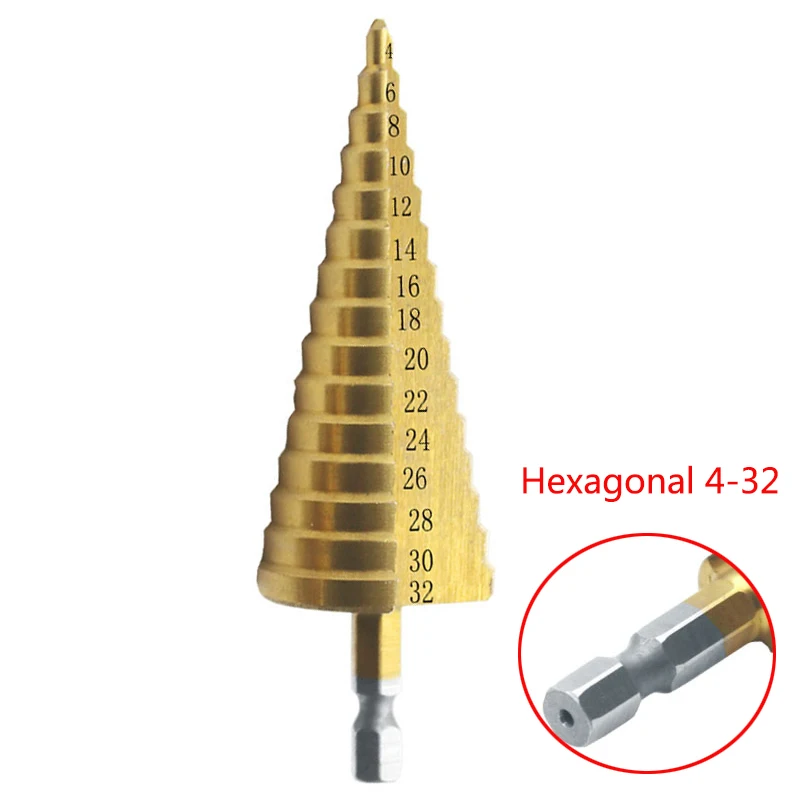 4-32 mm 4-20 HSS Titanium Coated Step Drill Bit High Speed Steel Metal Wood Hole Cutter Cone Drilling Tool | Инструменты