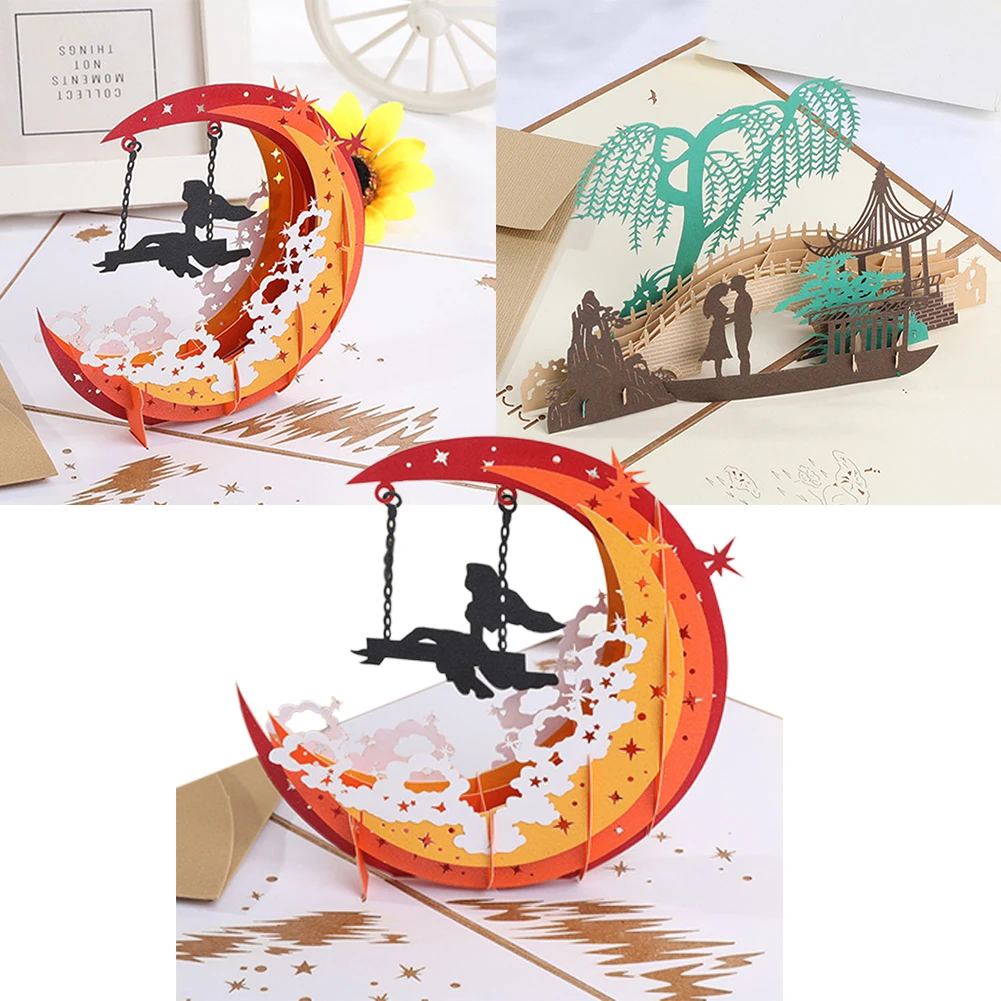  3D Greeting Card DIY With Envelope Paper New Year Wedding Invitation Home Postcards Hollowed Out Ho - 4.0004E+12