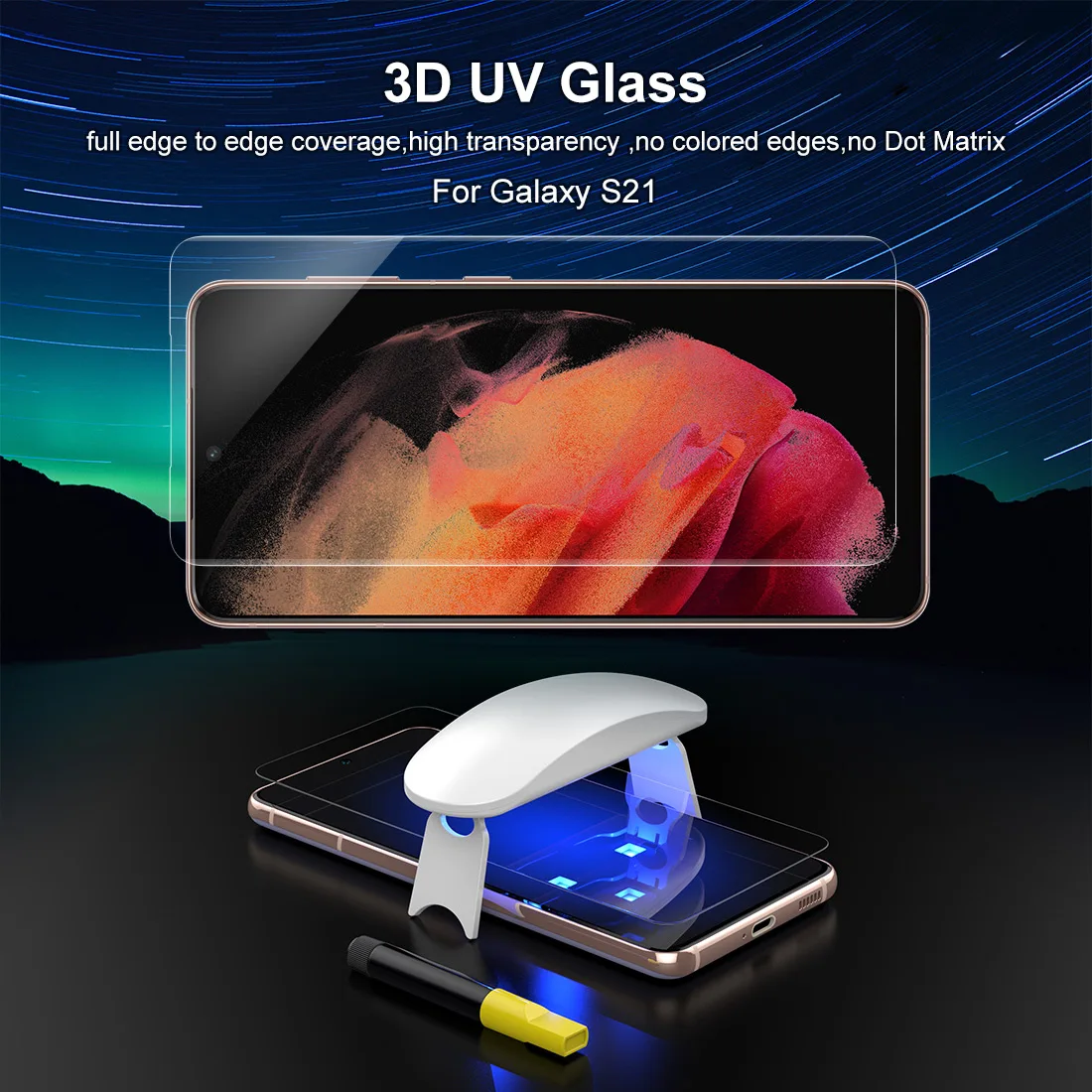 Screen Protector with Fingerprint Unlock for Samsung Galaxy S21 S21+ S21Ultra 5GUV Glass Film Full Cover 3DCurved Tempered Glass