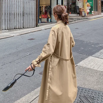 

2020 Spring Trench Women Coat Female New Korean Khaki Waist Thin Long Coat Gothic Woman Clothes Casacos Femininos Plus Size