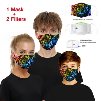

Face Mask Washable Reusable Mouth-muffle Colorful Pattern Mouth Mask Filter Paper Dustproof Protective PM2.5 Activated Carbon