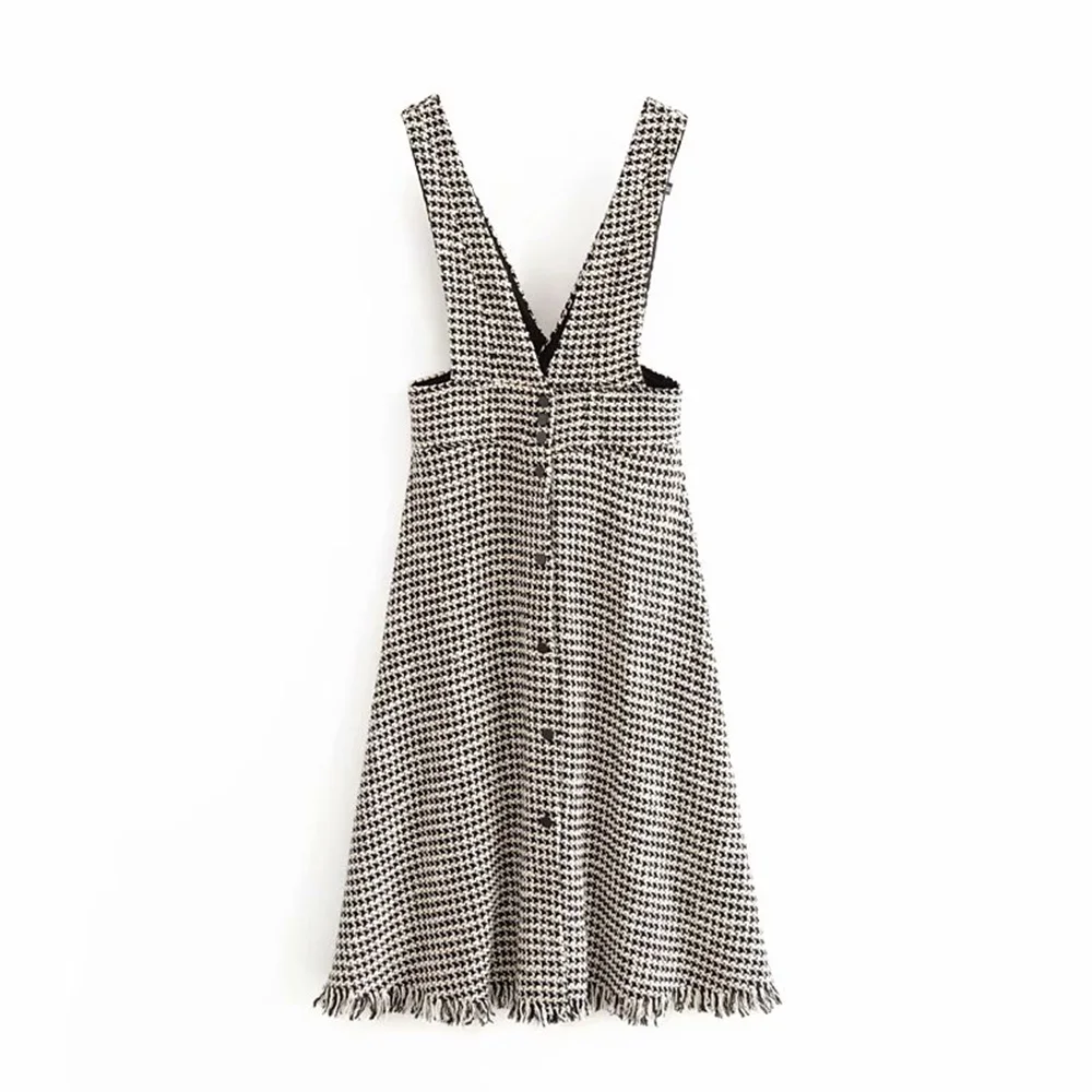 Многоцветный Za women's new fall V-neck wide shoulder belt sleeveless button burr MIDI A-shaped vest dress 08816140093 - Цвет: Многоцветный