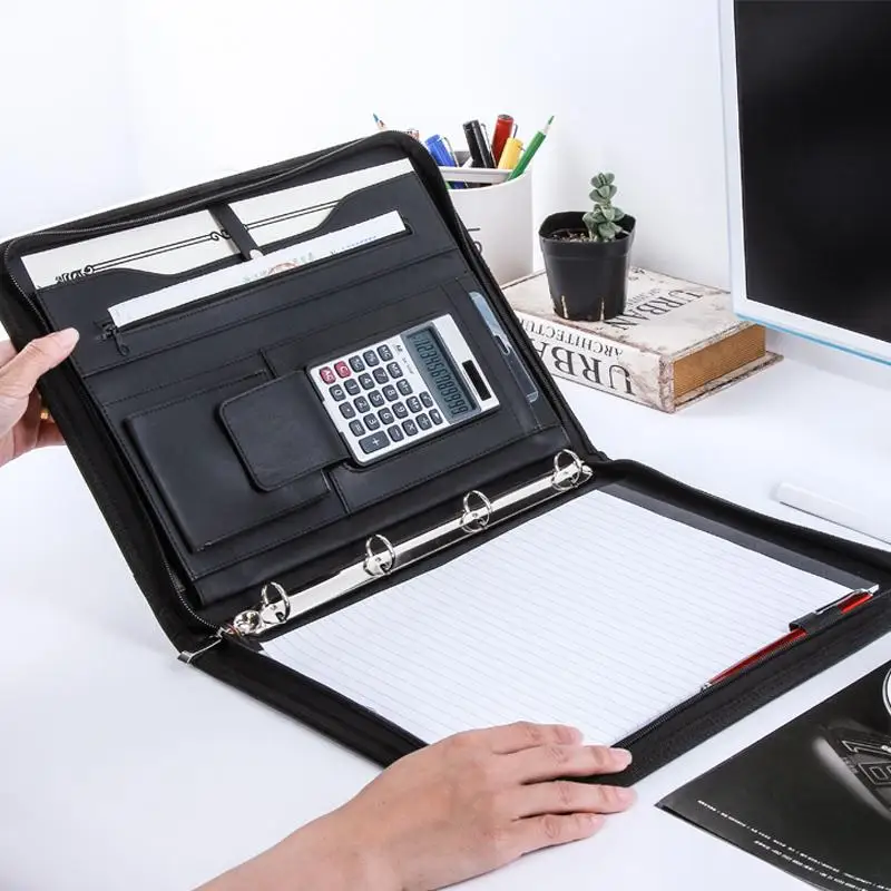 

for Papers with with ring binder for notebooks Document 1201A A4 PU Zipper File Folder