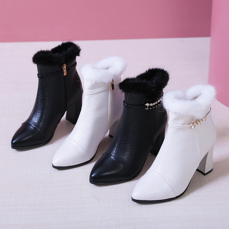 Пикантные ботинки на высоком каблуке; модная женская обувь на высоком каблуке; коллекция года; Зимние Теплые ботильоны; женские ботинки; botas mujer bottes femme bota