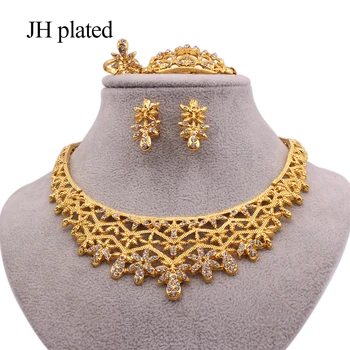 

Jewelry sets for women Luxury necklace earrings bracelet ring bridal Indian African wedding wife gifts set Dubai 24K gold color