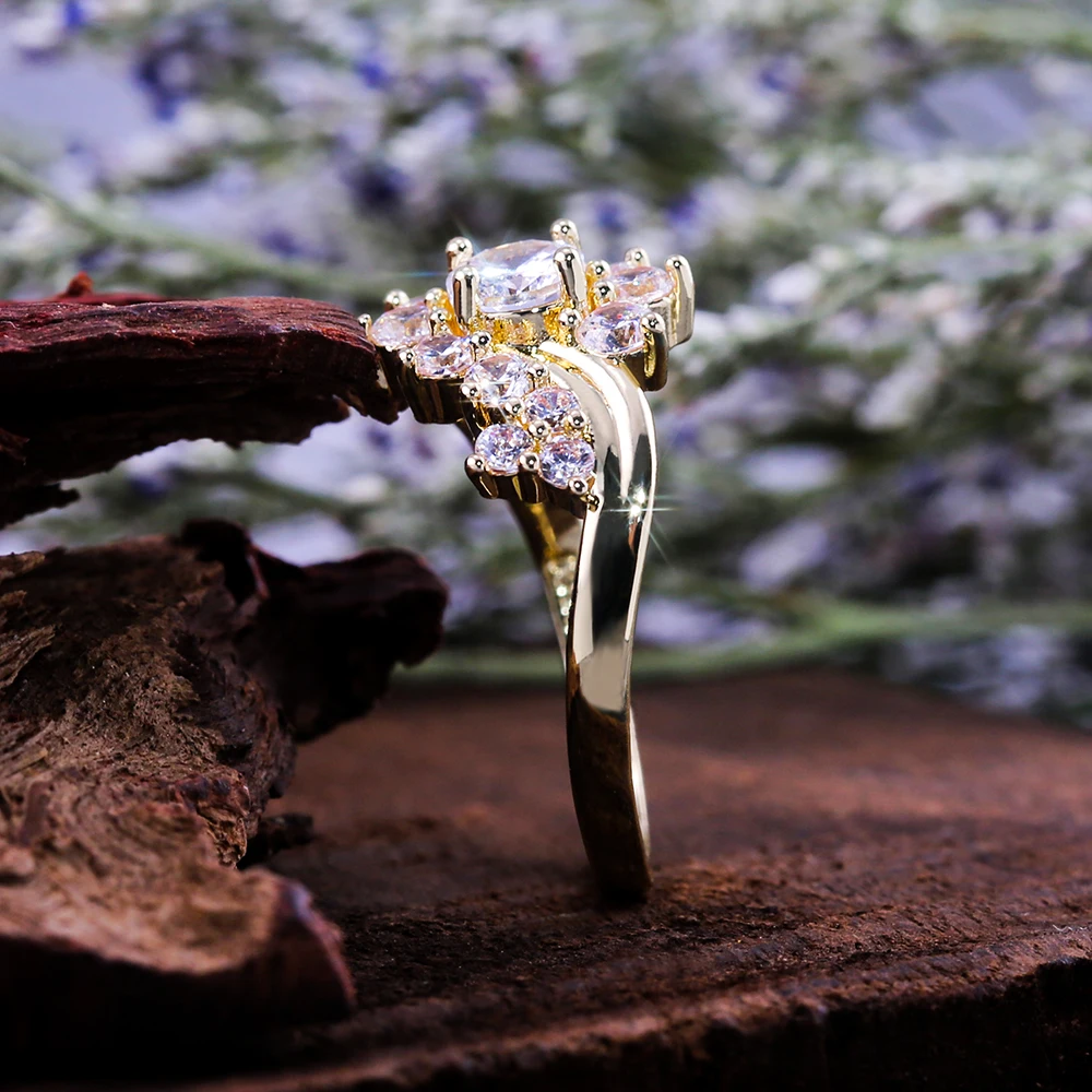 CAOSHI Noble Luxury Gold Color Elegant Flower Zirconia Ring for