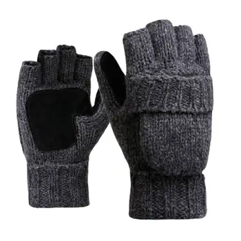 

Unisex Winter Faux Wool Fingerless Gloves Convertible Thermal Anti-Skid Mittens D08E