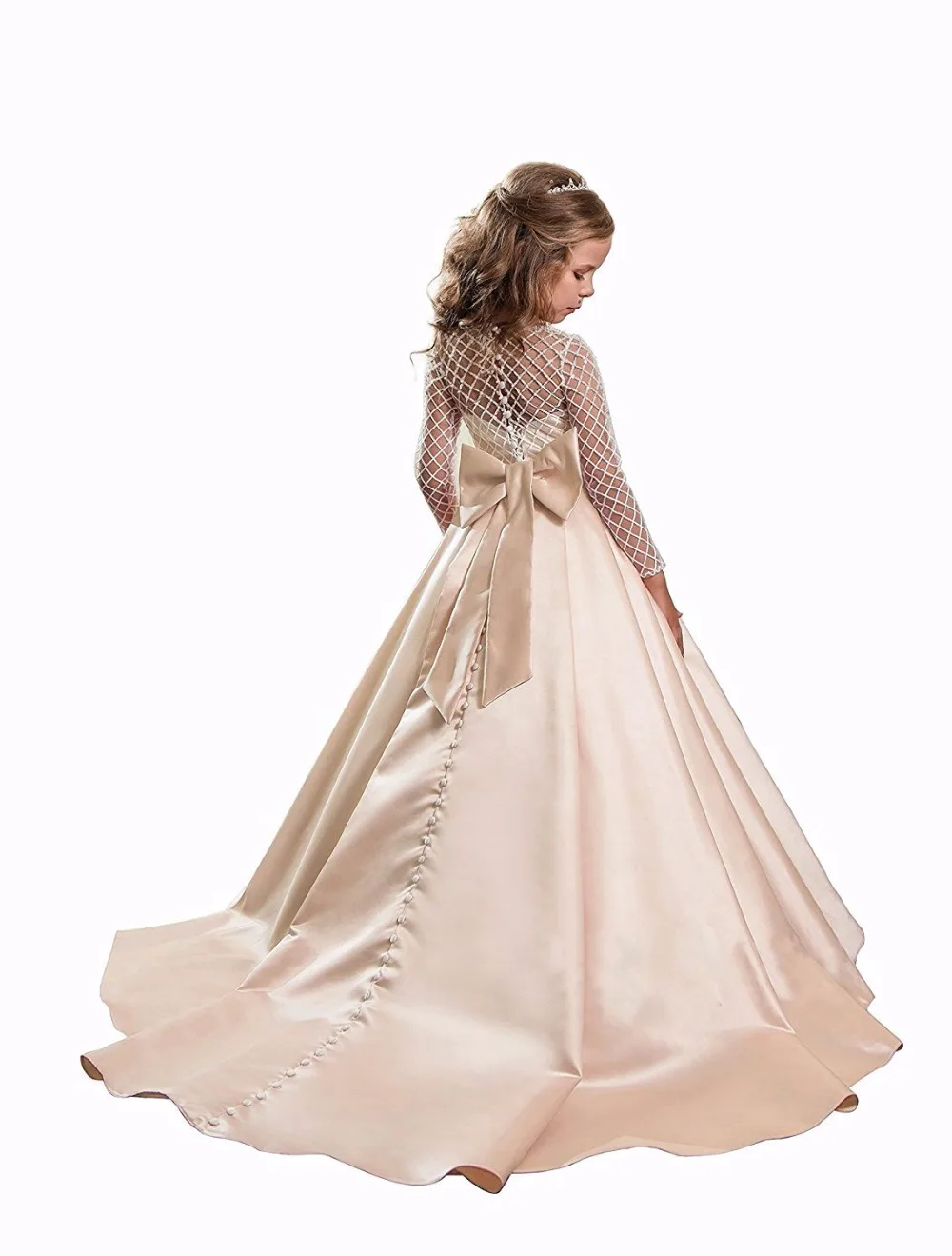 Aibaowedding/Нарядные Платья с цветочным узором для девочек драпированное платье с длинными рукавами для первого причастия розовые фатиновые Бальные платья для детей, блестящие, от 0 до 12 лет