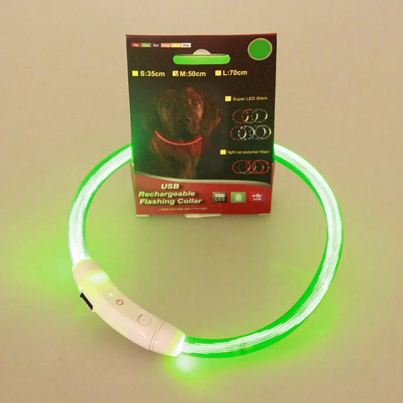 Регулируемый мигающий безопасный ошейник для домашних собак светодиодный перезаряжаемый USB ленточный РЕМЕНЬ принадлежности для домашних животных - Цвет: Зеленый