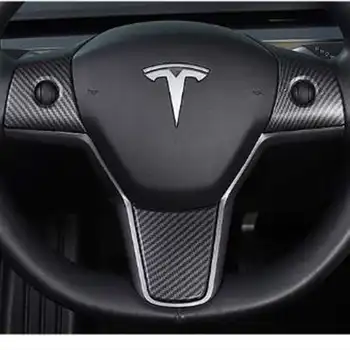 3pcs frosting matte finish Carbon fiber for Tesla Model 3 Steering wheel patch decoration Interior Modified Model Y accessories 1