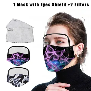 

1/5 PCS Masks + 2/5/10 PCS Filters Cotton Fashion Printing Washable Reusable Face Mask with Eyes Shield Mouth Cover Mascarilla
