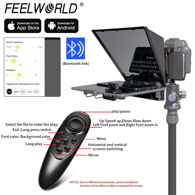 FEELWORLD TP2 TP2A Portable 8 Inch Teleprompter Supports Under 8" DSLR