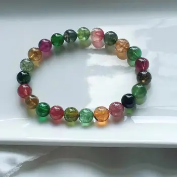 

8.2mm Natural Colorful Tourmaline Quartz Colorful Clear Round Beads Bracelet Rare Brazil Women Men Crystal AAAAAA
