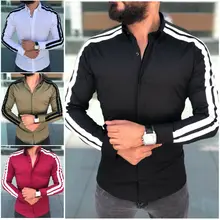 Роскошные мужские рубашки, Умные повседневные приталенные рубашки с длинным рукавом, рубашки в полоску с длинным рукавом, рубашки с отложным воротником, модные мужские топы