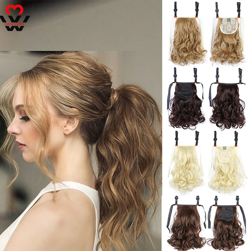 

MANWEI Short Curly Drawstring Ponytail Clip In Hair Extensions Heat Resistant Synthetic Fake Hair Tail 12 Inch Hairpieces