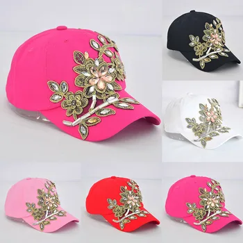 

Women Men Fashion Adjustable Flower Rhinestone Denim Baseball Mesh Cap Hat cap кепка бейсболка hat gorra hombre baseball cap