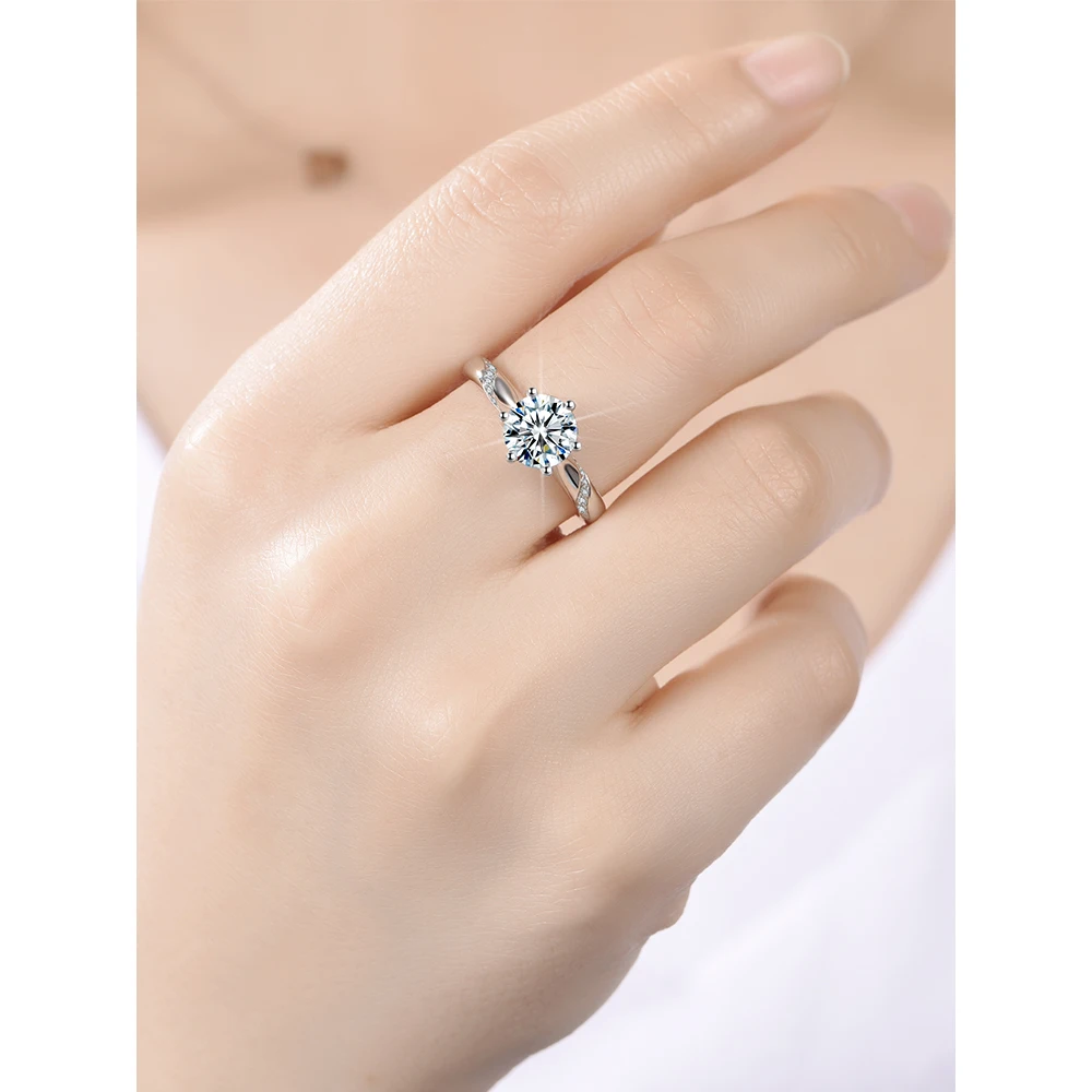 Классическое 925 пробы Серебряное кольцо с муассанитом 1ct 2ct 3ct круглая блестящая огранка простое обручальное юбилейное кольцо хорошее ювелирное изделие
