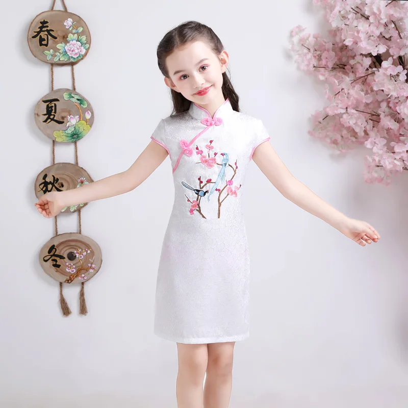 Summer Lace Short Sleeve Girls Dress Cute Princess Toddler Girls Flower Embroidery Dresses Kids Party Ball Gown Clothing