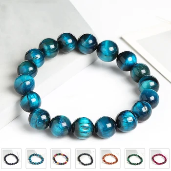 Blue Tiger Eye Buddha Bracelets for Women Natural Stone Round Beads Healing Bracelet