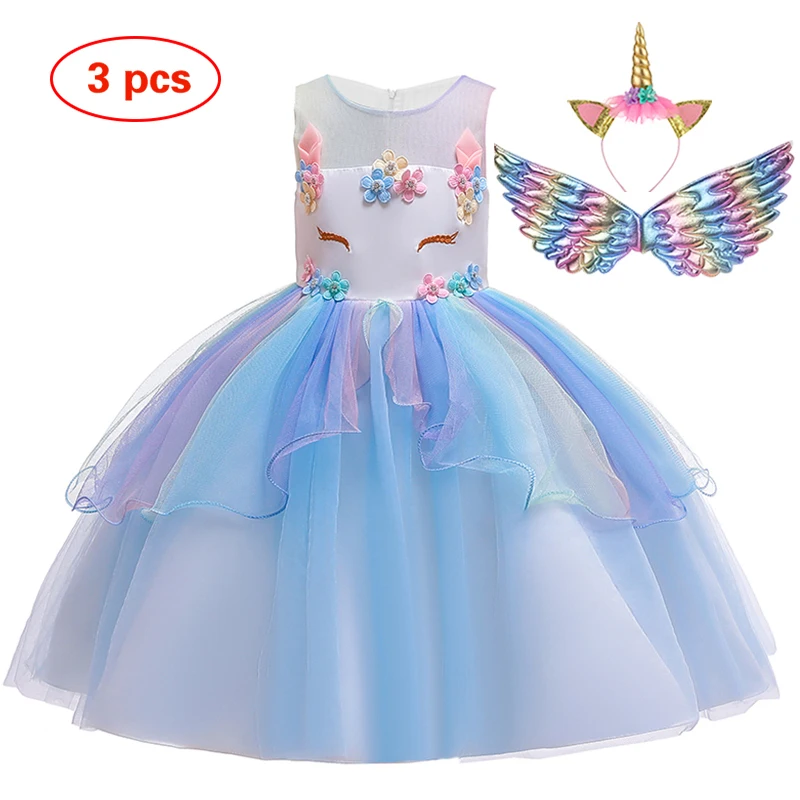 Christmas Girl Rainbow Unicorn Dress Kids Birthday Party Fancy Costume For Girls Wedding Party Baby Clothes Children Outfit boutique baby dresses Dresses