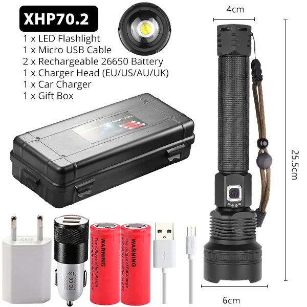 XHP90 самый мощный светодиодный светильник-вспышка XLamp 18650 26650 Zoom фонарь XHP70.2 USB Перезаряжаемый Тактический светильник для кемпинга и охоты - Испускаемый цвет: Package H