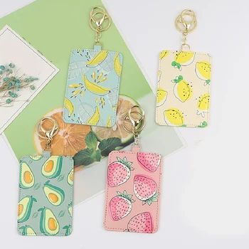 

Fashion Summer Fresh Fruit Card Cover With Keyring Chain Card Case Bank Credit Card Holder Cute Student ID Bus Card Pass Holder