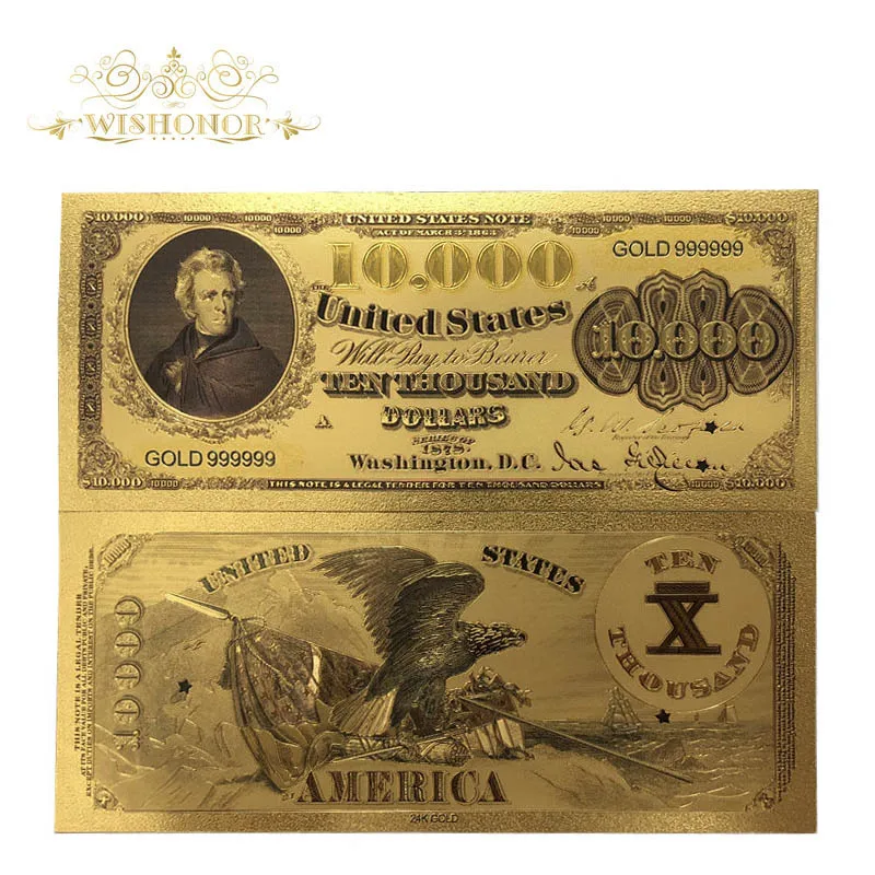 

10pcs/lot Nice American Banknote 1878 Year USD 10,000 Dollar Banknotes in 24k Gold Plated Fake Paper Money For Collection