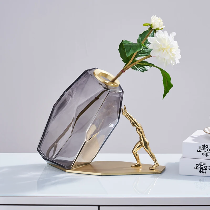 Креативный сильный человек толкает необычную стеклянную вазу скульптура фигура домашний декор искусство Дизайнер Цветочная композиция ваза Настольная Ваза подарок