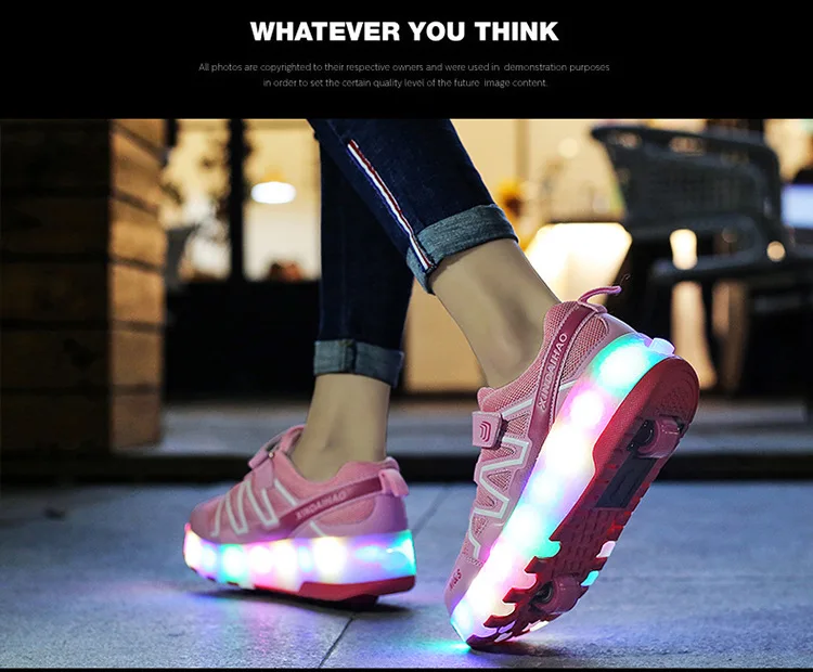 Светящиеся кроссовки с двумя колесами; Цвет черный, розовый; Светодиодный светильник; обувь для катания на роликах; детская обувь с подсветкой; обувь для мальчиков и девочек; светильник унисекс