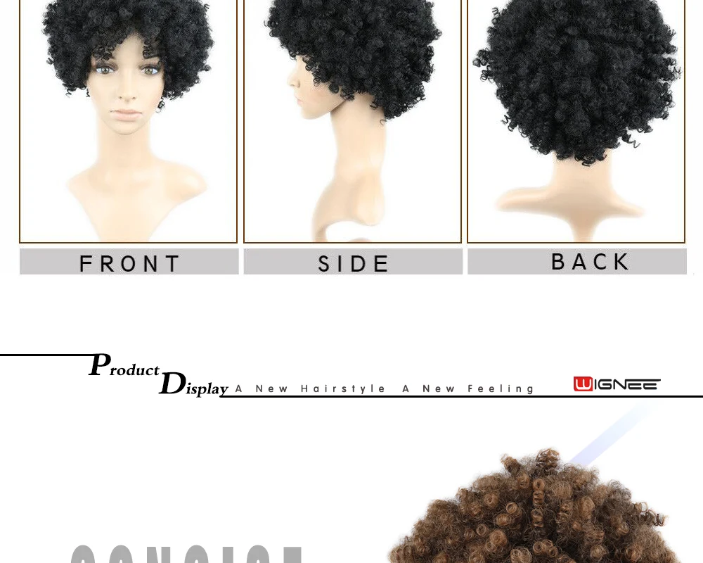Wignee короткие волосы афро кудрявые термостойкие синтетические парики для черных женщин смешанный коричневый Косплей африканские парики для причесок