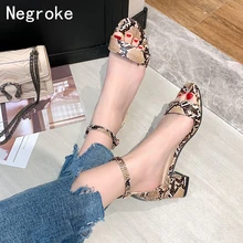 Sexy Leopard Women Sandals Ankle Strap Summer High Heels Shoes Buckle Ladies Office Work Gladiator Sandalias Shoes