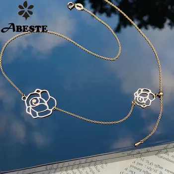 شراءANI 18K Au750 الصلبة الوردي/الأصفر عقد ذهب موضة النساء المختنقون نمط هدية عيد ميلاد روز شكل قلادة مجوهرات حفلة