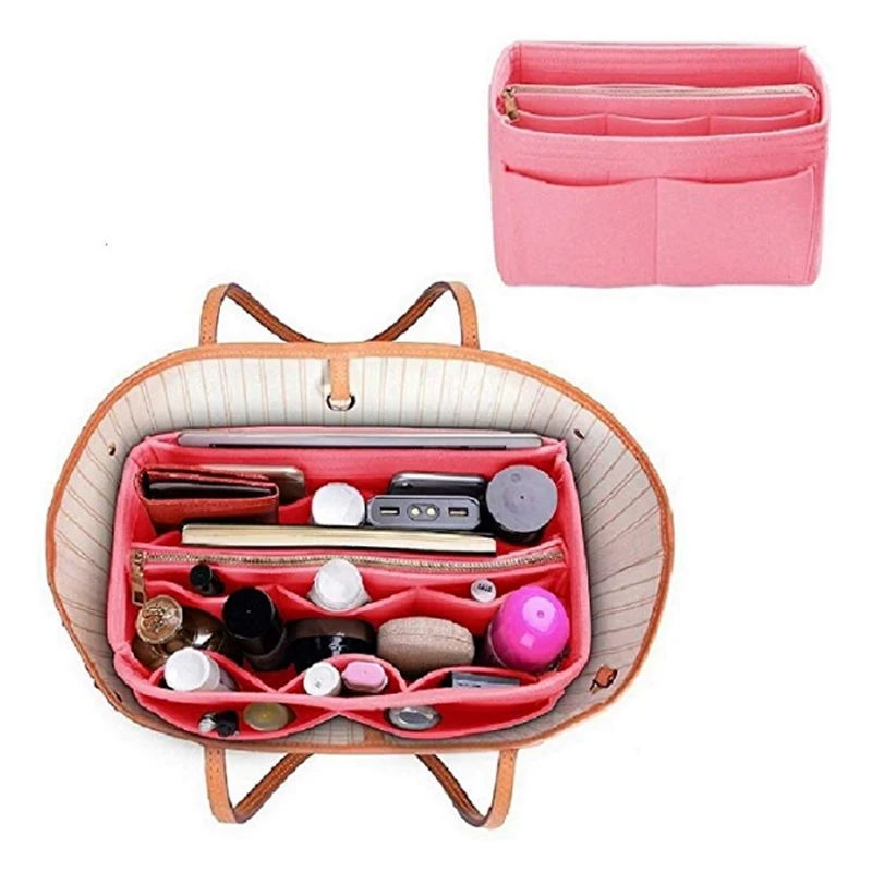 Mejor Compra Bolsas de cosméticos con cremallera, bolsa de inserción de organizador de maquillaje para bolso, bolsa de fieltro portátil de viaje monedero interno se adapta a Speedy Neverfull p3K3oawb9