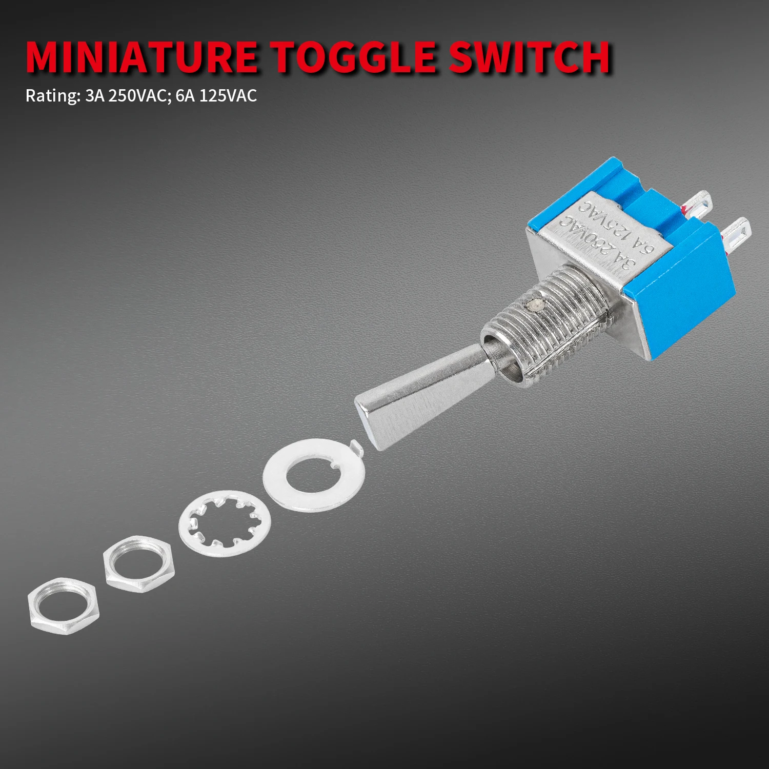 5PCS Mini Toggle Switch SPST Flat Handle ON OFF Latching 2 Position 2 Pin For Car Truck With Solder Terminals