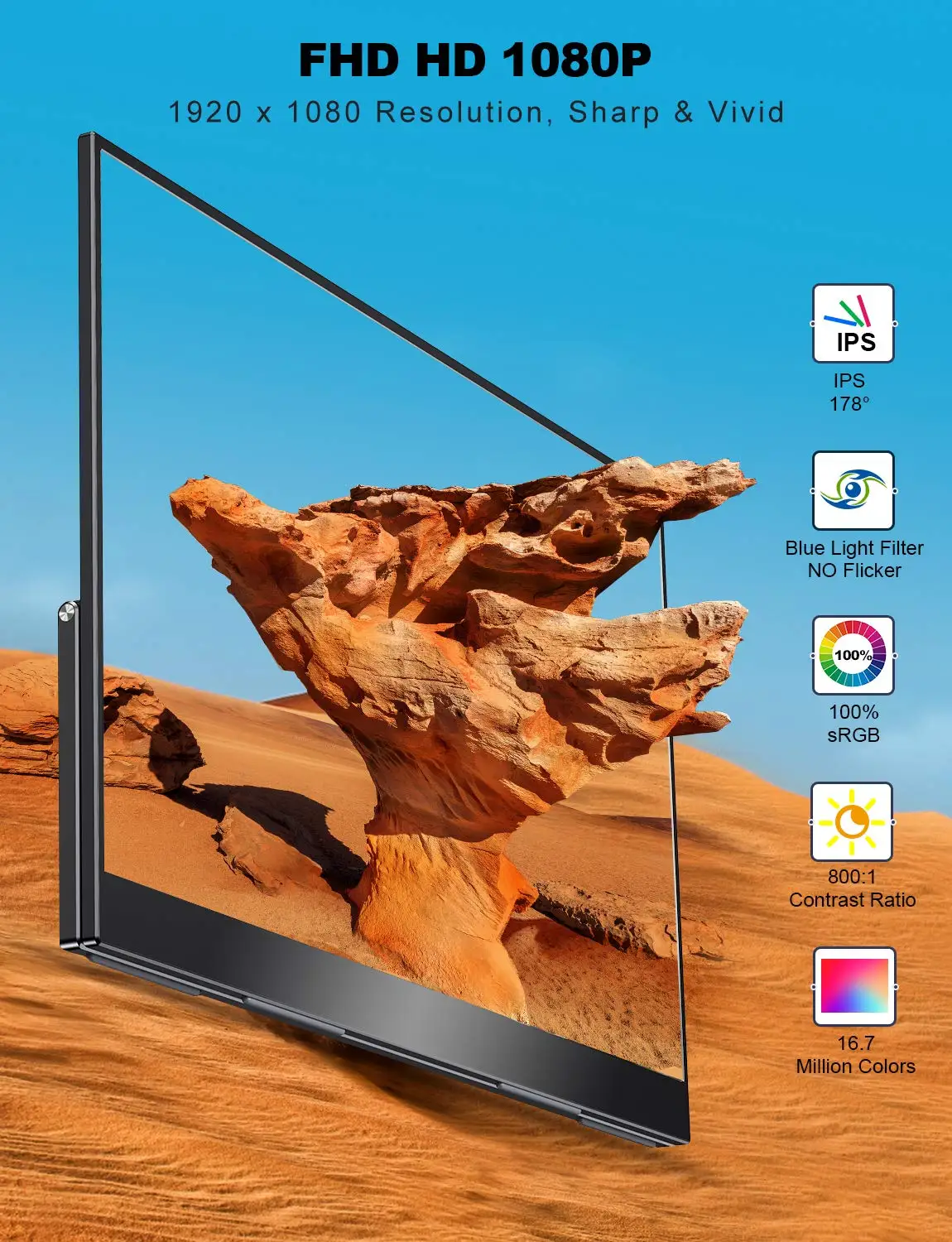 US $322.92 Portable Monitor UPERFECT 173 FHD 1080P 100 SRGB Frameless FreeSync IPS HDR Gaming Display With 90Adjustable Kickstand D