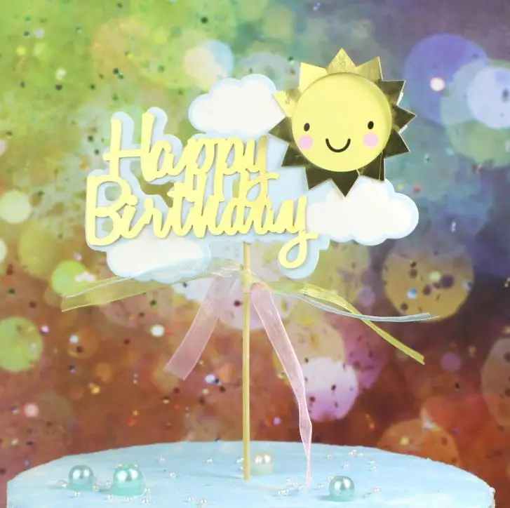 1 шт. Kawaii изображение солнца, Луны и звезды, с днем рождения, роскошный баскетбольный мяч блеск для капкейка-флаги для вечеринок и свадебных церемоний украшения для торта для вечеринки - Цвет: 1