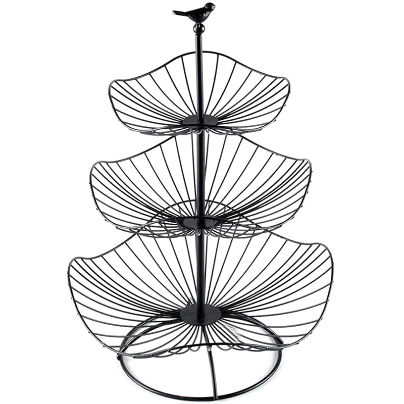 

3 Layer Fruit Plate Countertop Metal Fruit Basket Black Retro Style Tray Rack Household Kitchen Supplies Storage Basket