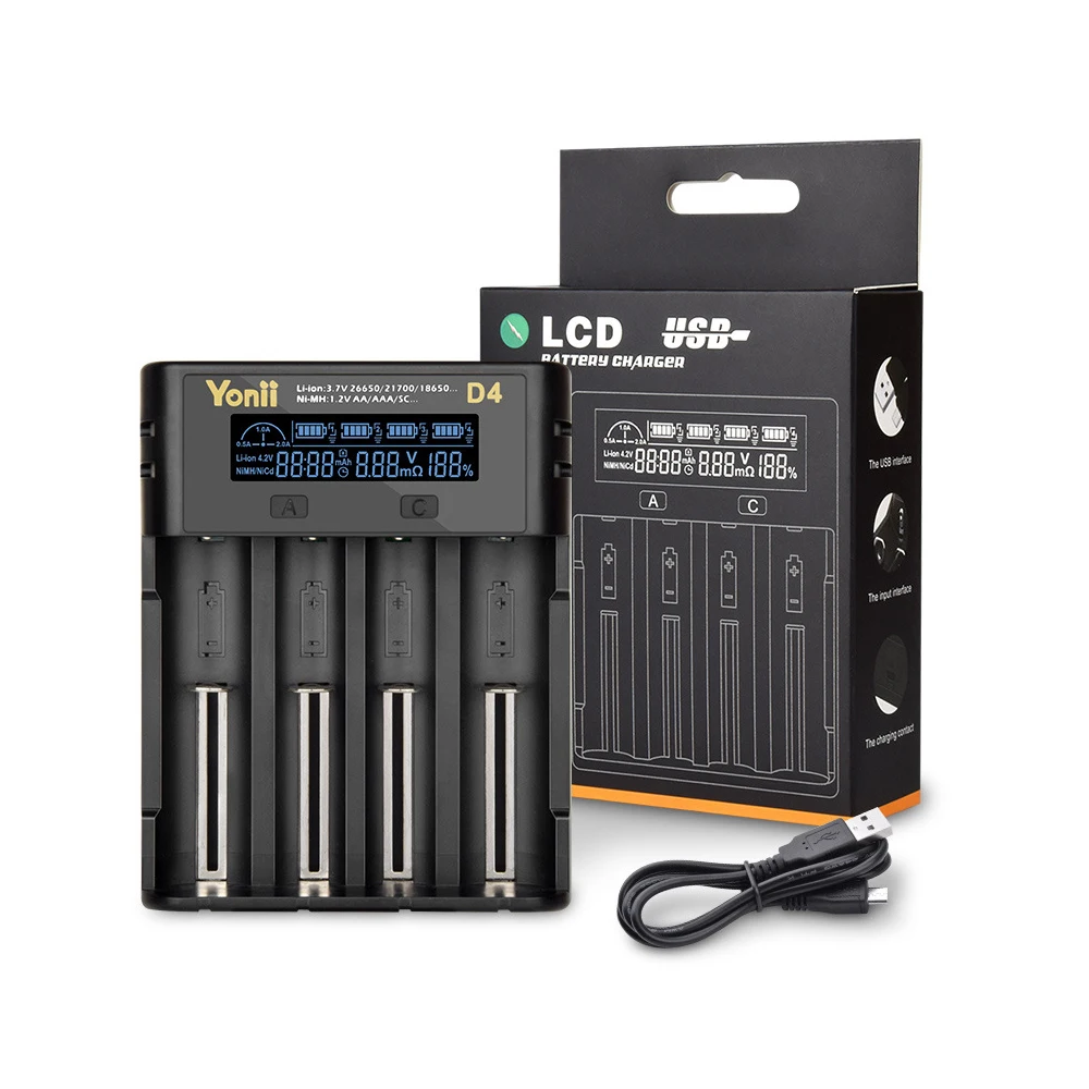 

YONII 18650 charger for 3.7v battery 4 slots for 3.7v li-ion 14500 18500 16340 21700 for 1.2v aa aaa ni-mh ni-cd battery