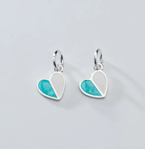 silver blue 1pcs 925 пробы Серебряный романтичный ручной работы розовый и синий сердце амулеты украшения маленький чокер браслеты Серебряные Подвески Сделай Сам ювелирные изделия - Окраска металла: silver blue 1pcs