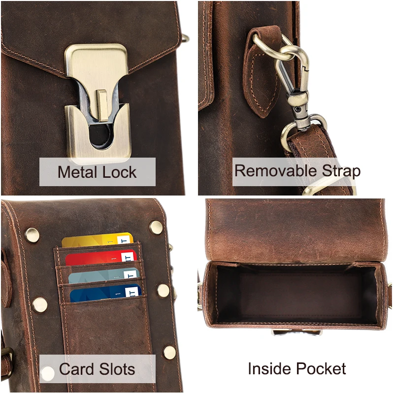 CONTACT'S Crazy Horse Leather Small Crossbody Bag Casual Men Shoulder Bags Luxury Purse Male Leather Men Phone Bag Pouch Bolsos