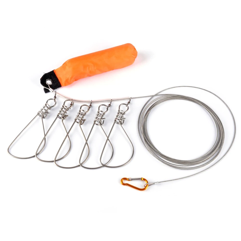 

5 in 1 Stainless Steel 5M Fishing Lock Buckle with Float Live Fish Lock Fishing Stringer Fishing Tackle Accessories