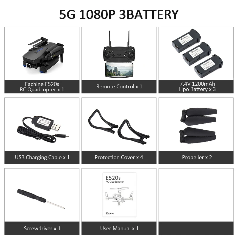 5G 1080P 3Battery Eachine E520S gps WI-FI 4K с видом от первого лица/1080 P HD Широкий формат Камера 16 минут времени полета складной Дрон Квадрокоптер с дистанционным управлением для вертолетов - Цвет: 5G 1080P 3Battery