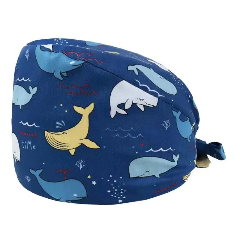 

Breathable Printing Hospital Doctor Nurse Scrub Cap Dental Pet Doctor Cap High Quality Pharmacy Adjustable Printing Headscarf